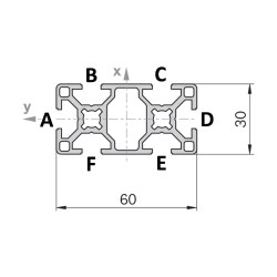 Алюминиевый конструкционный профиль 30х60 8 Т-пазов