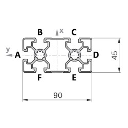 Алюминиевый конструкционный профиль 45x90SL 8 Т-пазов