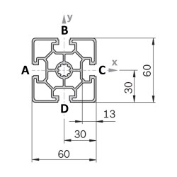 Алюминиевый конструкционный профиль 60х60L 4 Т-паза