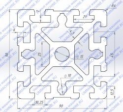 Алюминиевый конструкционный профиль 90x90 8 Т-пазов чертеж