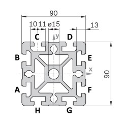 Алюминиевый конструкционный профиль 90x90 8 Т-пазов