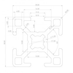 Алюминиевый конструкционный профиль 30х30 4 Т-паза